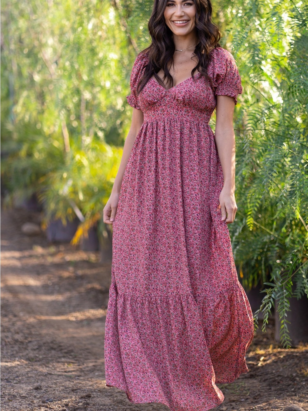 Pinkblush Maternity Pink Floral Puff Sleeve Maxi Dress